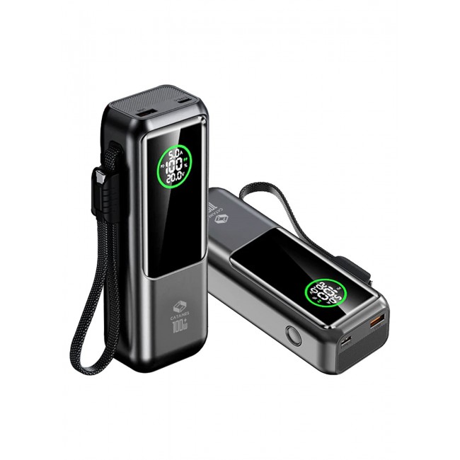 CATANES 20000mAh 100W Super Fast Charging Power Bank with Smart Digital Display and Built-in Type-C Cable - Grey