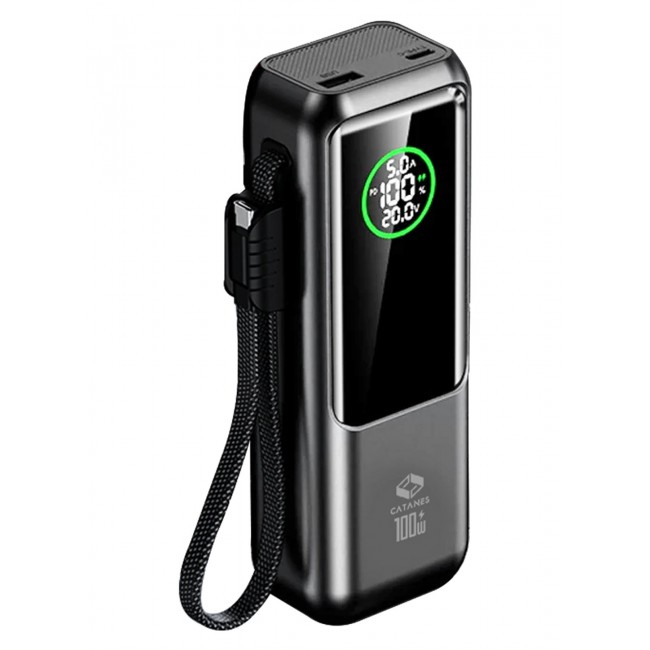 CATANES 20000mAh 100W Super Fast Charging Power Bank with Smart Digital Display and Built-in Type-C Cable - Grey