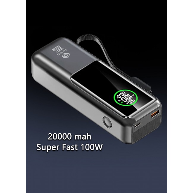CATANES 20000mAh 100W Super Fast Charging Power Bank with Smart Digital Display and Built-in Type-C Cable - Grey