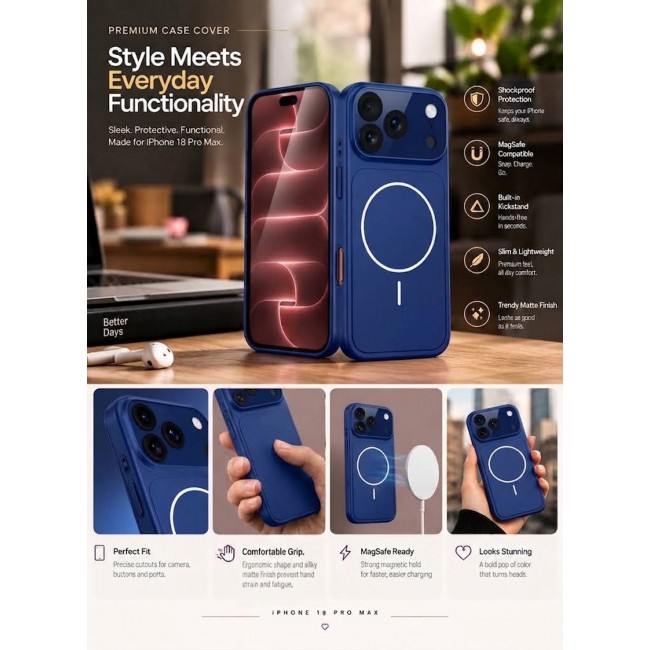 CATANES 2 Pack MagSafe Compatible Case for iPhone 18 Pro Max, Protective Bumper with Drop Protection & Lens Cover - Dark Blue