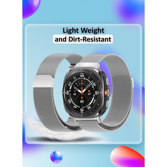 CATANES (for Samsung Galaxy Watch 7 Ultra) Milanese Loop, Metal Mesh Adjustable Strap, Magnetic Clasp Mesh Bands Stainless Steel Metal Connector Silver