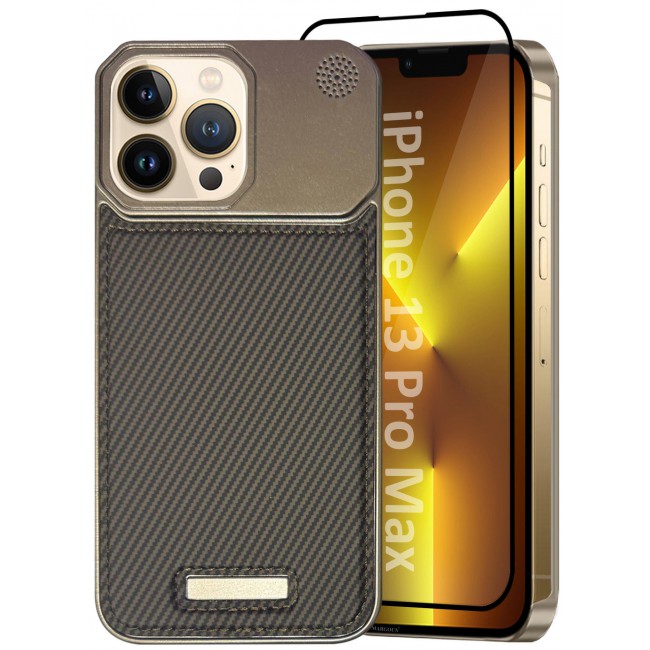 CATANES iPhone 13 Pro Max 2 Pack Case Leather Metal Design, Slim Lightweight Minimalist Cover,1 Case 1 Screen Protector