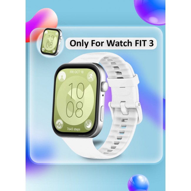 CATANES (for Watch Fit 3) Silicone Sport Band, Soft Adjustable Sport Breathable Replacement Watch Strap Loop /White