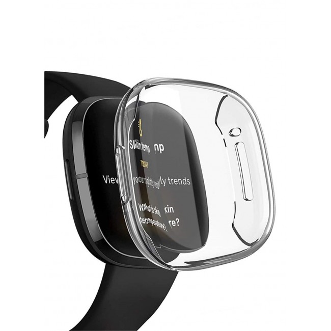 CATANES Fitbit Versa 3 Case / Fitbit Sense Case Clear Soft TPU Bumper Screen Protector Shockproof Full Coverage All-Around Protective Cover Clear