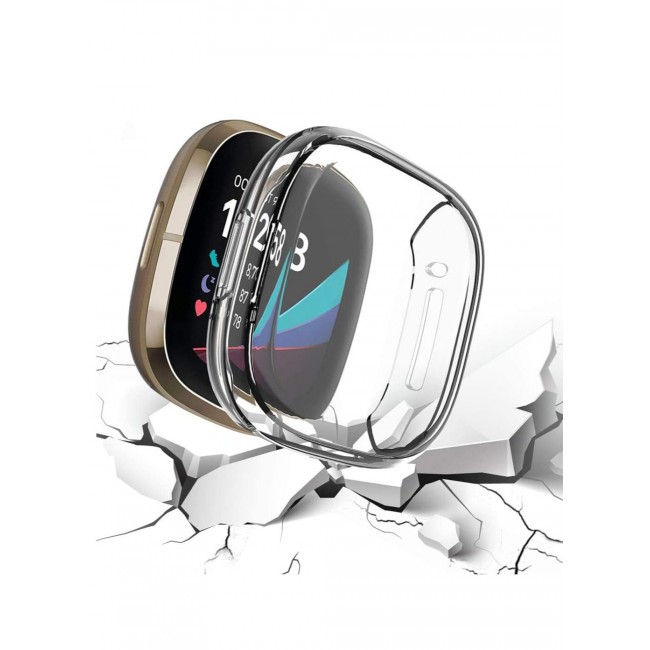 CATANES Fitbit Versa 3 Case / Fitbit Sense Case Clear Soft TPU Bumper Screen Protector Shockproof Full Coverage All-Around Protective Cover Clear