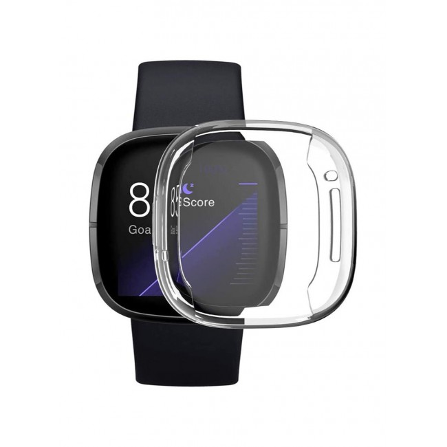 CATANES Fitbit Versa 3 Case / Fitbit Sense Case Clear Soft TPU Bumper Screen Protector Shockproof Full Coverage All-Around Protective Cover Clear