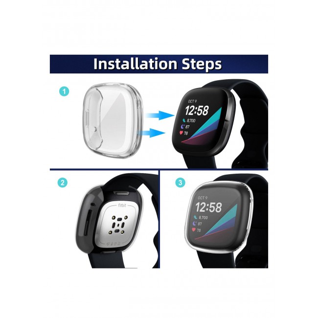 CATANES Fitbit Versa 3 Case / Fitbit Sense Case Clear Soft TPU Bumper Screen Protector Shockproof Full Coverage All-Around Protective Cover Clear