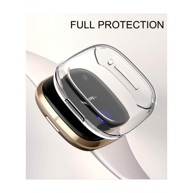CATANES Fitbit Versa 3 Case / Fitbit Sense Case Clear Soft TPU Bumper Screen Protector Shockproof Full Coverage All-Around Protective Cover Clear