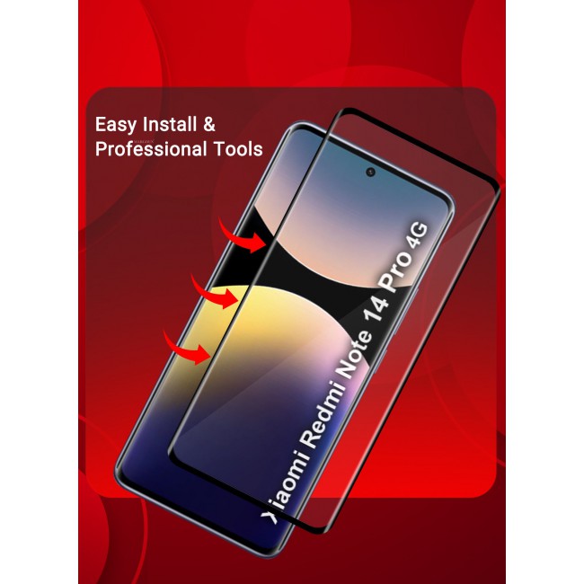 CATANES Curved Screen Protector Compatible With Xiaomi Redmi Note 14 Pro 4G Tempered Glass, Protective Film Easy Installation Bubble Free