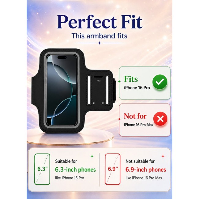 MARGOUN Sports Running Armband Case Compatible with iPhone 16 Pro – Water-Resistant Fitness Wristband Pouch for Gym, Workouts, Jogging with Key Holder and Reflective Strip