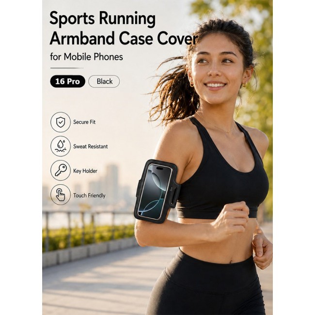 MARGOUN Sports Running Armband Case Compatible with iPhone 16 Pro – Water-Resistant Fitness Wristband Pouch for Gym, Workouts, Jogging with Key Holder and Reflective Strip