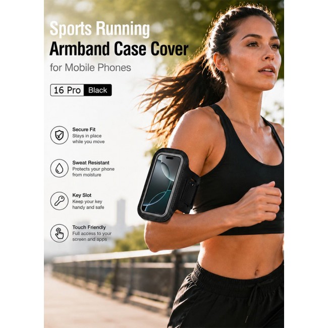 MARGOUN Sports Running Armband Case Compatible with iPhone 16 Pro – Water-Resistant Fitness Wristband Pouch for Gym, Workouts, Jogging with Key Holder and Reflective Strip