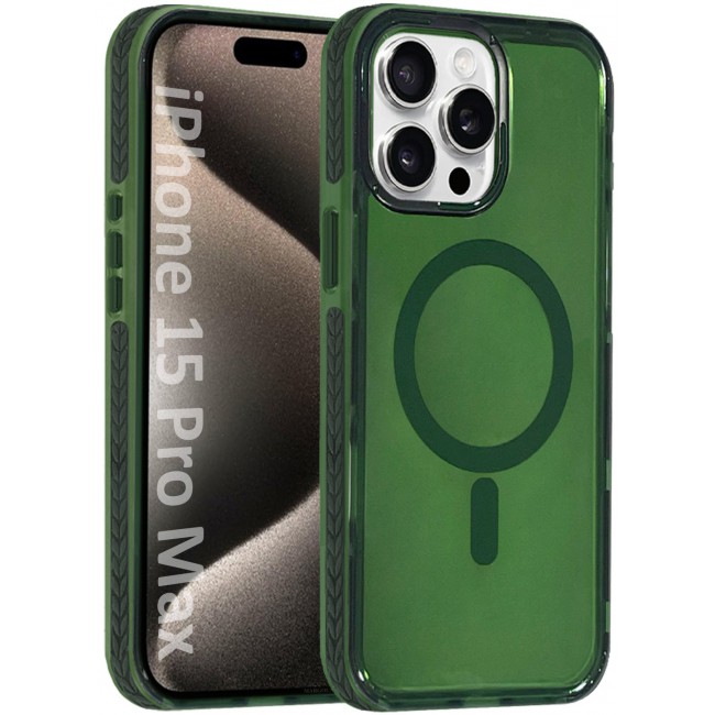 CATANES (for iPhone 15 Pro Max) Hard PC Magsafe Case Cover Polycarbonate Magnetic Strong Shockproof Protective Case Cover Transparent - Green Color