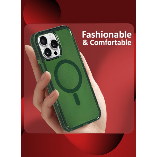 CATANES (for iPhone 15 Pro Max) Hard PC Magsafe Case Cover Polycarbonate Magnetic Strong Shockproof Protective Case Cover Transparent - Green Color