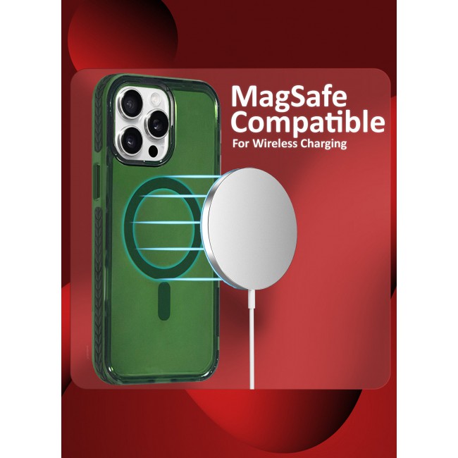CATANES (for iPhone 15 Pro Max) Hard PC Magsafe Case Cover Polycarbonate Magnetic Strong Shockproof Protective Case Cover Transparent - Green Color