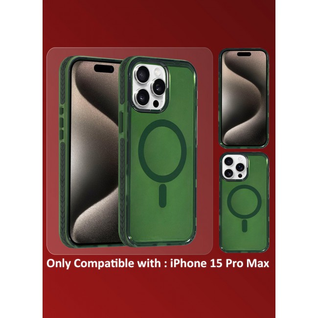 CATANES (for iPhone 15 Pro Max) Hard PC Magsafe Case Cover Polycarbonate Magnetic Strong Shockproof Protective Case Cover Transparent - Green Color