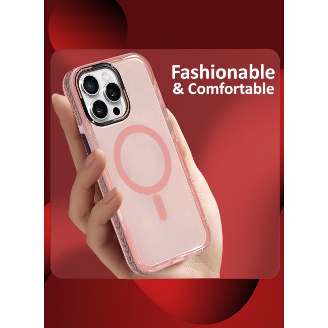 CATANES (for iPhone 15 Pro Max) Hard PC Magsafe Case Cover Polycarbonate Magnetic Strong Shockproof Protective Case Cover Transparent - Pink Color