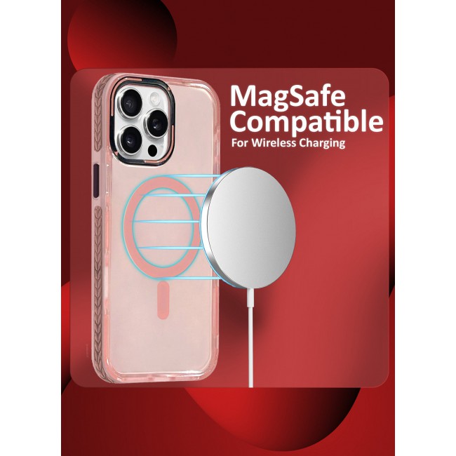 CATANES (for iPhone 15 Pro Max) Hard PC Magsafe Case Cover Polycarbonate Magnetic Strong Shockproof Protective Case Cover Transparent - Pink Color