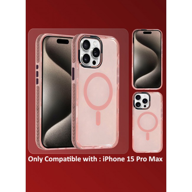 CATANES (for iPhone 15 Pro Max) Hard PC Magsafe Case Cover Polycarbonate Magnetic Strong Shockproof Protective Case Cover Transparent - Pink Color