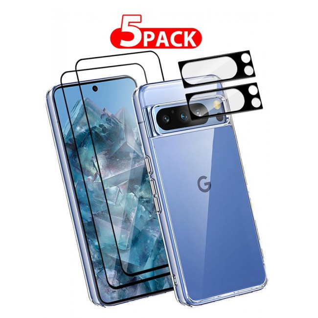 CATANES 5 Packs For Google Pixel 8 Pro TPU Case and 2 Screen Protectors and 2 Camera Lens Protectors Clear Transparent Shockproof Case Scratch Resistant Cover