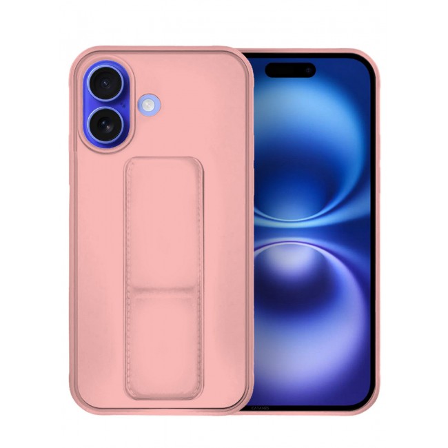 CATANES ( for iPhone 16 Plus ) Case Premium PU Leather Case with Stand Function Shockproof and Anti Scratch Finger Grip Case Cover / Pink