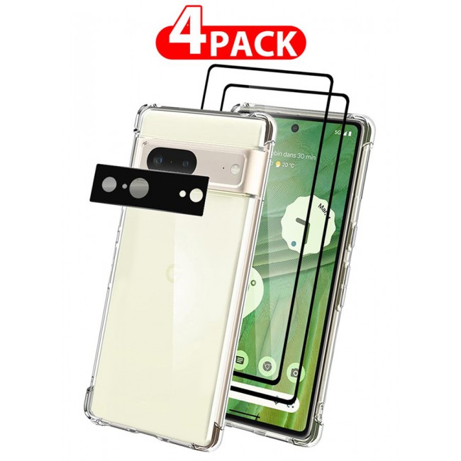 CATANES 4 Packs For Google Pixel 7 TPU Case and 2 Screen Protectors and Camera Lens Protector Clear Transparent Shockproof Protective Phone Case Scratch Resistant Reinforced Corners Cover