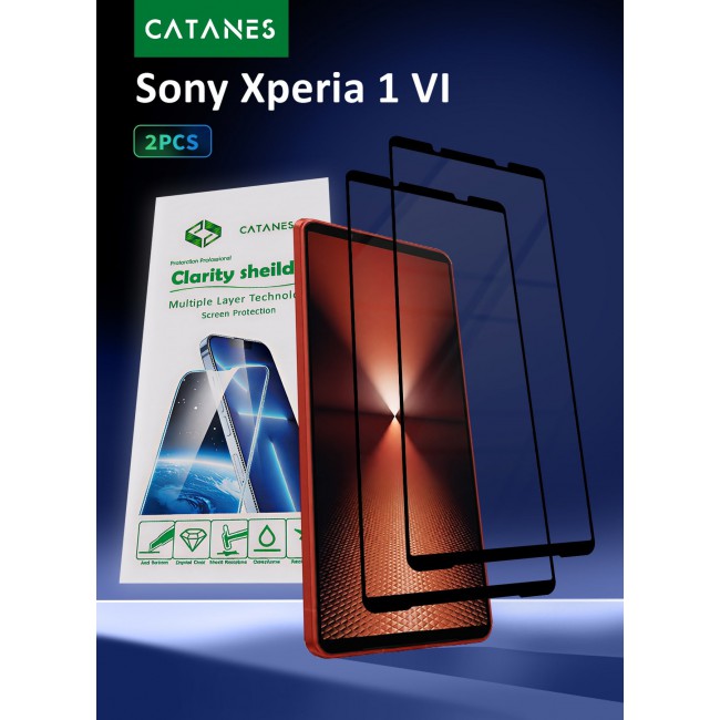 CATANES 2 PACK Screen Protector for Sony Xperia 1 VI Tempered Glass 3D, Full Coverage, Scratch-Resistant, 9H Hardness High-Definition Clear Guard, Black Edge