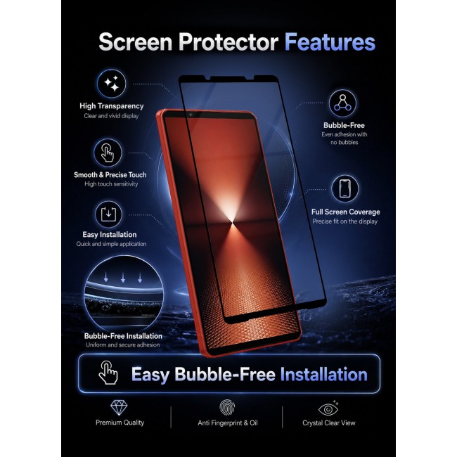 CATANES 2 PACK Screen Protector for Sony Xperia 1 VI Tempered Glass 3D, Full Coverage, Scratch-Resistant, 9H Hardness High-Definition Clear Guard, Black Edge