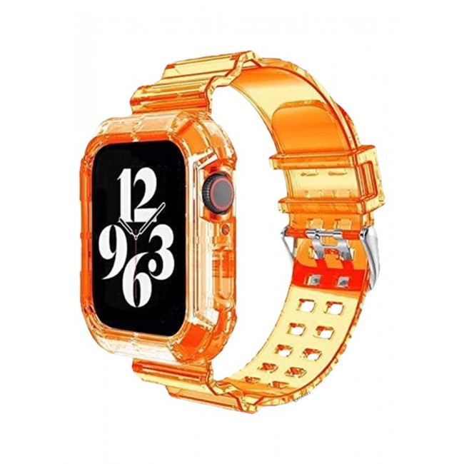CATANES Clear iwatch Strap Bands TPU Smart Apple Watch Bands 42mm with Bumper Protective Case Crystal Sports Wristband Orange Color