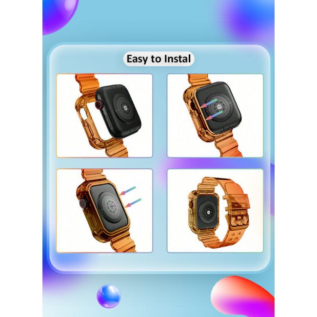 CATANES Clear iwatch Strap Bands TPU Smart Apple Watch Bands 42mm with Bumper Protective Case Crystal Sports Wristband Orange Color