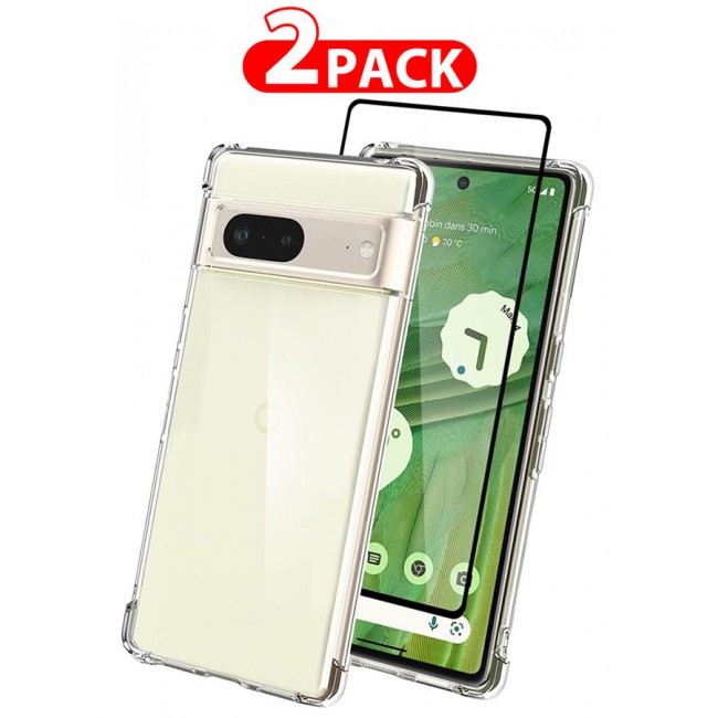 CATANES 2 Packs For Google Pixel 7 TPU Case and Screen Protector Clear Transparent Shockproof Protective Phone Case Scratch Resistant Reinforced Corners Cover