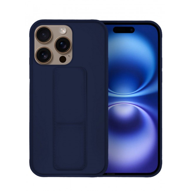 CATANES ( for iPhone 16 Pro Max ) Case Premium PU Leather Case with Stand Function Shockproof and Anti Scratch Finger Grip Case Cover / Dark Blue