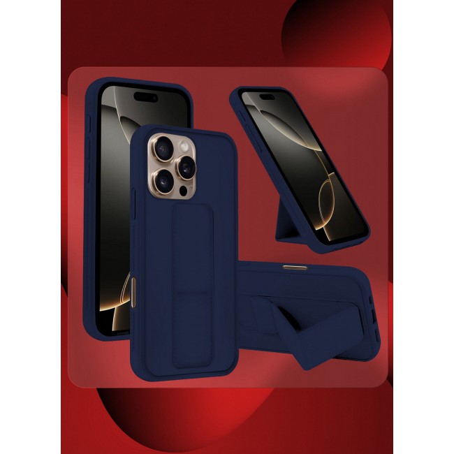 CATANES ( for iPhone 16 Pro Max ) Case Premium PU Leather Case with Stand Function Shockproof and Anti Scratch Finger Grip Case Cover / Dark Blue