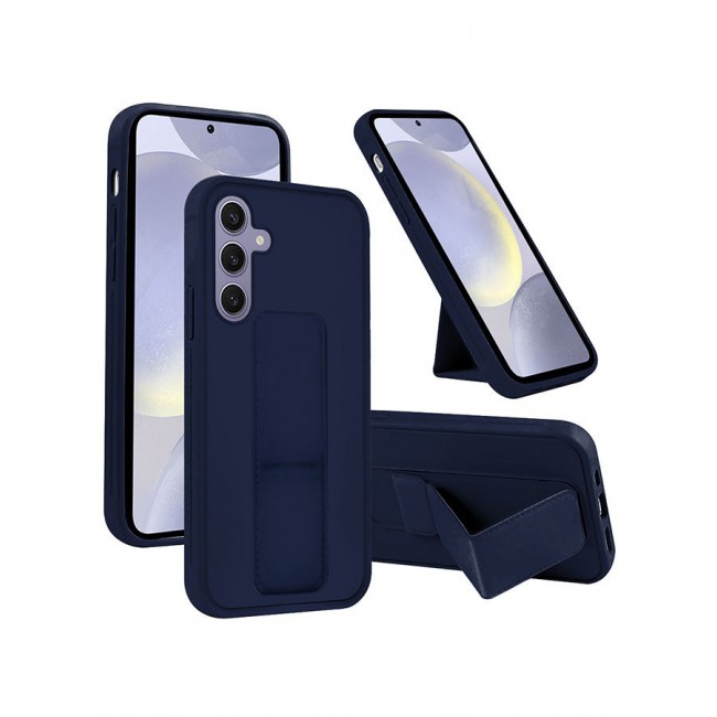 CATANES Samsung Galaxy S24 Plus Case Magnetic Stand and Holder Premium Silicone Vertical and Horizontal Hand Strap Grip Multi Stand Car Mount Kickstand Case Finger Strap Cover Blue