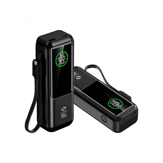 CATANES 20000mAh 100W Super Fast Charging Power Bank with Smart Digital Display and Built-in Type-C Cable - Black
