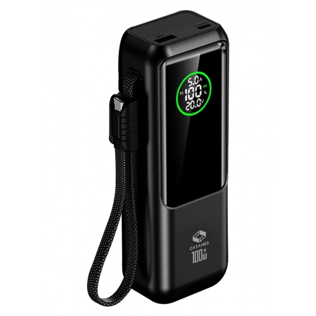 CATANES 20000mAh 100W Super Fast Charging Power Bank with Smart Digital Display and Built-in Type-C Cable - Black