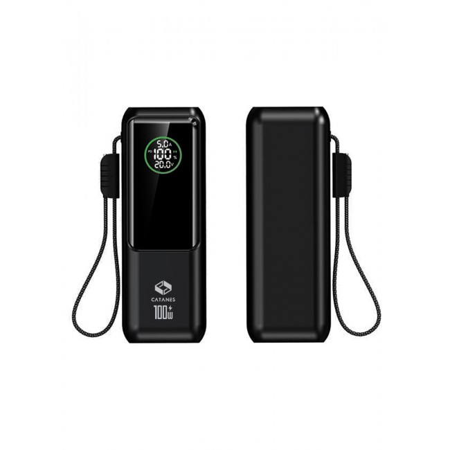 CATANES 20000mAh 100W Super Fast Charging Power Bank with Smart Digital Display and Built-in Type-C Cable - Black