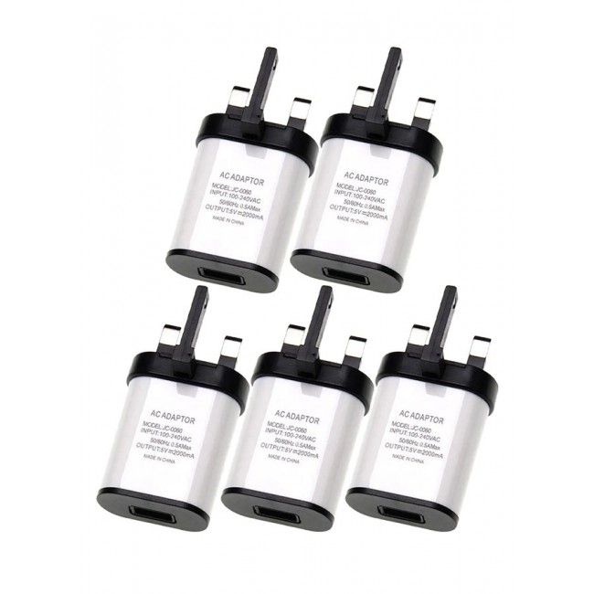 CATANES 5 Packs Of UK Plug USB Charger 2A Safe Fast Charging USB Adapter 3 Pins Wall Charger