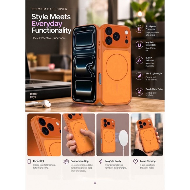 CATANES 2 Pack MagSafe Compatible Case for iPhone 17 Pro Max, Protective Bumper with Drop Protection & Lens Cover - Cosmic Orange