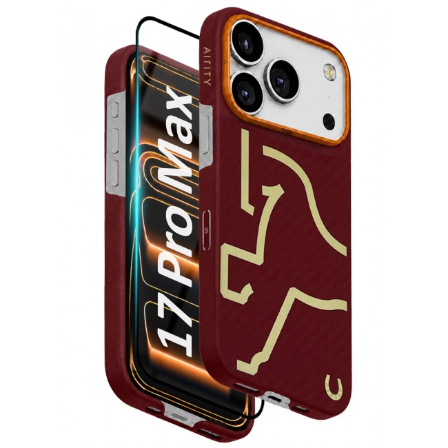 AIRITY 2 PACK Horse Style Bamboo Protective Case for iPhone 17/18 Pro Max Magsafe Ultra Durable, Lightweight & Premium Design Burgundy