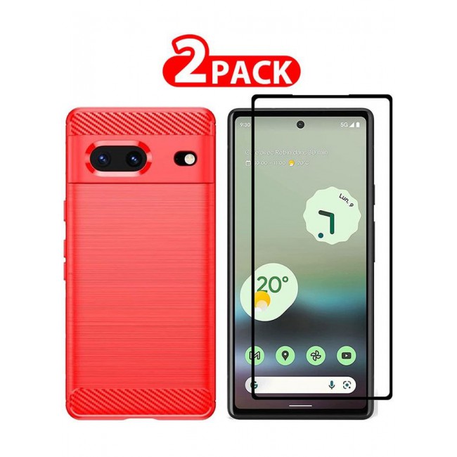 CATANES 2 Pack For Google Pixel 7a Case And Screen Protector Soft TPU Bumper Protective Back Case Red