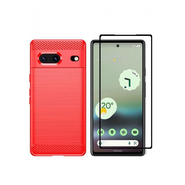 CATANES 2 Pack For Google Pixel 7a Case And Screen Protector Soft TPU Bumper Protective Back Case Red