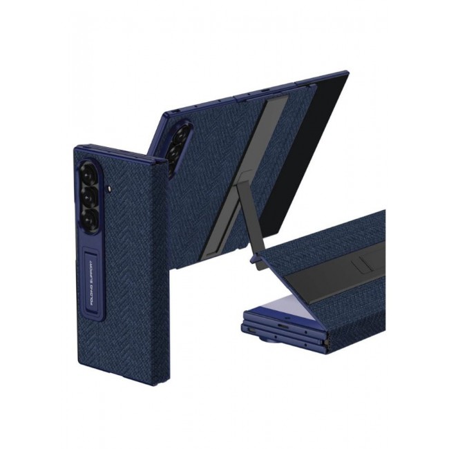 CATANES Kickstand Flip Case Alcatntra for Samsung Galaxy Z TriFold – Fabric Texture, Shockproof and Camera Protection, Midnight Blue