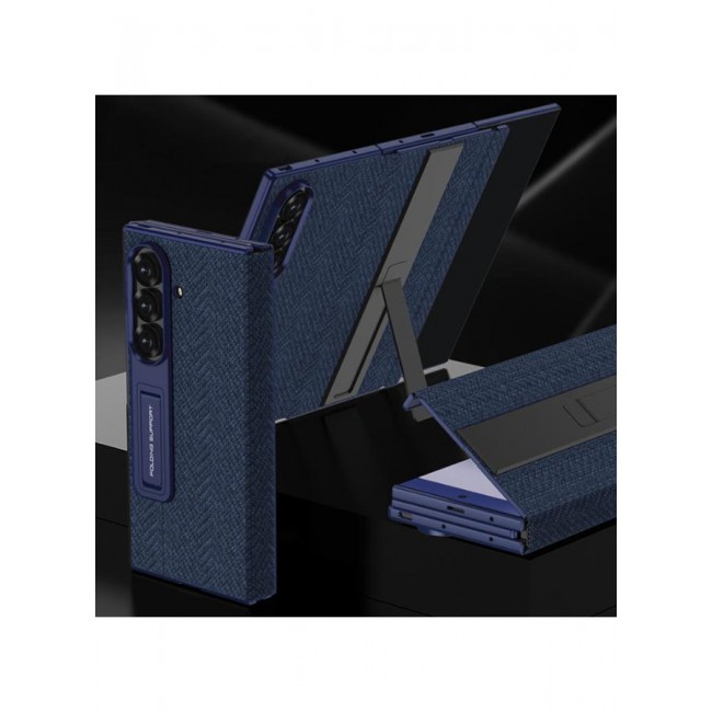 CATANES Kickstand Flip Case Alcatntra for Samsung Galaxy Z TriFold – Fabric Texture, Shockproof and Camera Protection, Midnight Blue