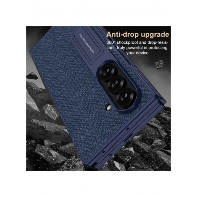 CATANES Kickstand Flip Case Alcatntra for Samsung Galaxy Z TriFold – Fabric Texture, Shockproof and Camera Protection, Midnight Blue