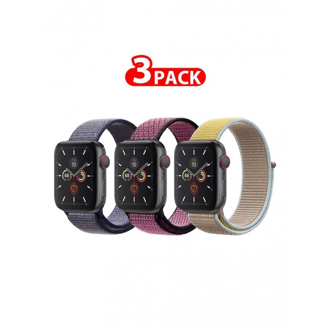 CATANES 3 Pack For Apple Watch 41mm 40mm 38mm Nylon Sport Loop Band Compatible With iWatch Series 7 SE 6 5 4 3 2 1 Men Women Braided Stretchy Nylon Loop Bands
