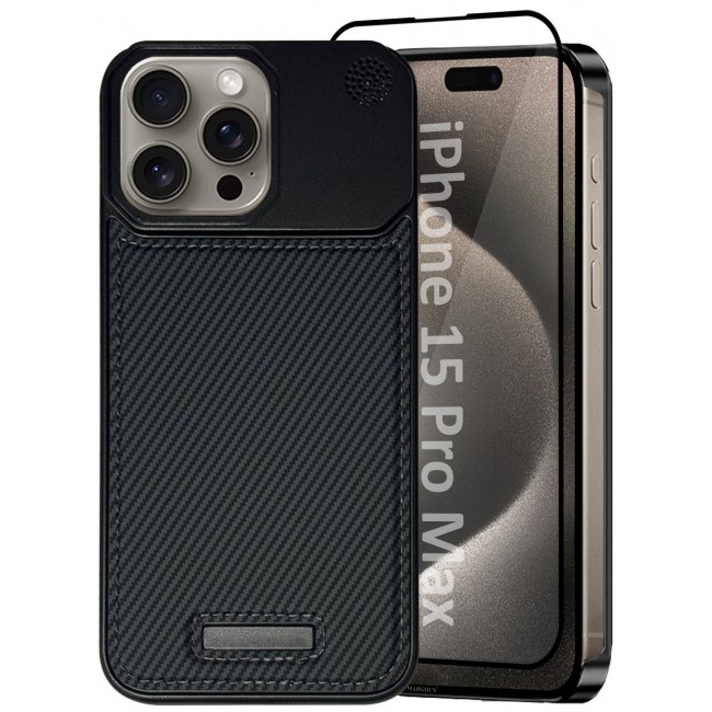 CATANES iPhone 15 Pro Max 2 Pack Case Leather Metal Design, Slim Lightweight Minimalist Cover,1 Case 1 Screen Protector