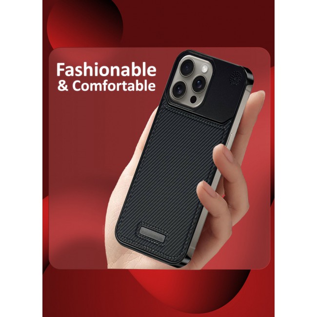 CATANES iPhone 15 Pro Max 2 Pack Case Leather Metal Design, Slim Lightweight Minimalist Cover,1 Case 1 Screen Protector