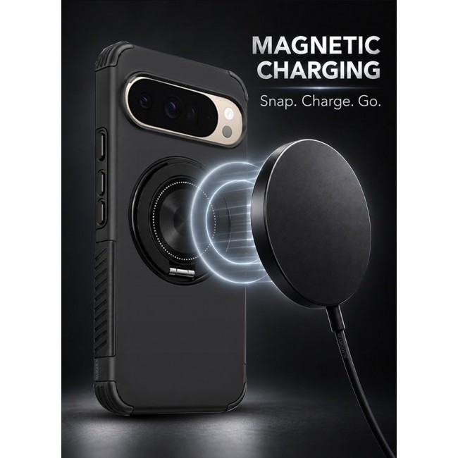 CATANES Magnetic Kickstand Rugged Armor Case for Google Pixel 10 Pro XL - MagSafe Compatible Heavy Duty Cover - Black