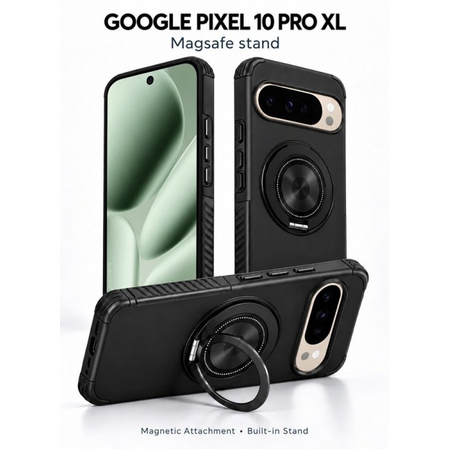 CATANES Magnetic Kickstand Rugged Armor Case for Google Pixel 10 Pro XL - MagSafe Compatible Heavy Duty Cover - Black